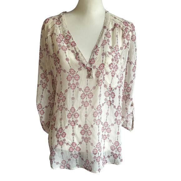 Maurices Tops - Maurices Ivory Red Black Large 3/4 Sleeve